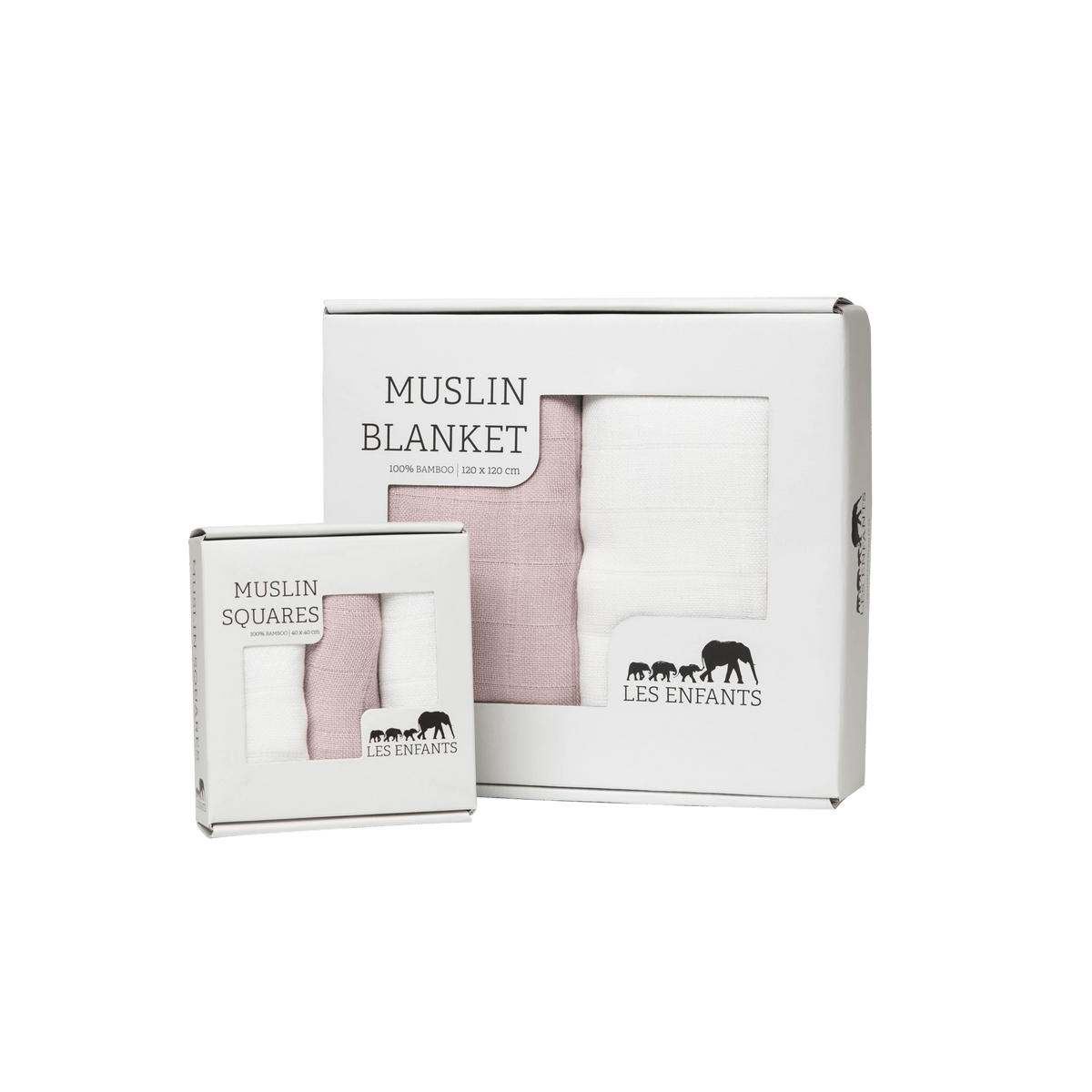 Muslinset med filtar och dukar – rosa och vit